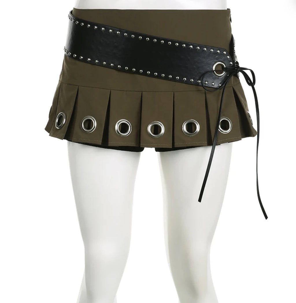 bow Chunky belt mini skirt