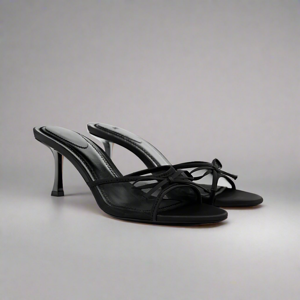 bow detail open toe sandal low heels