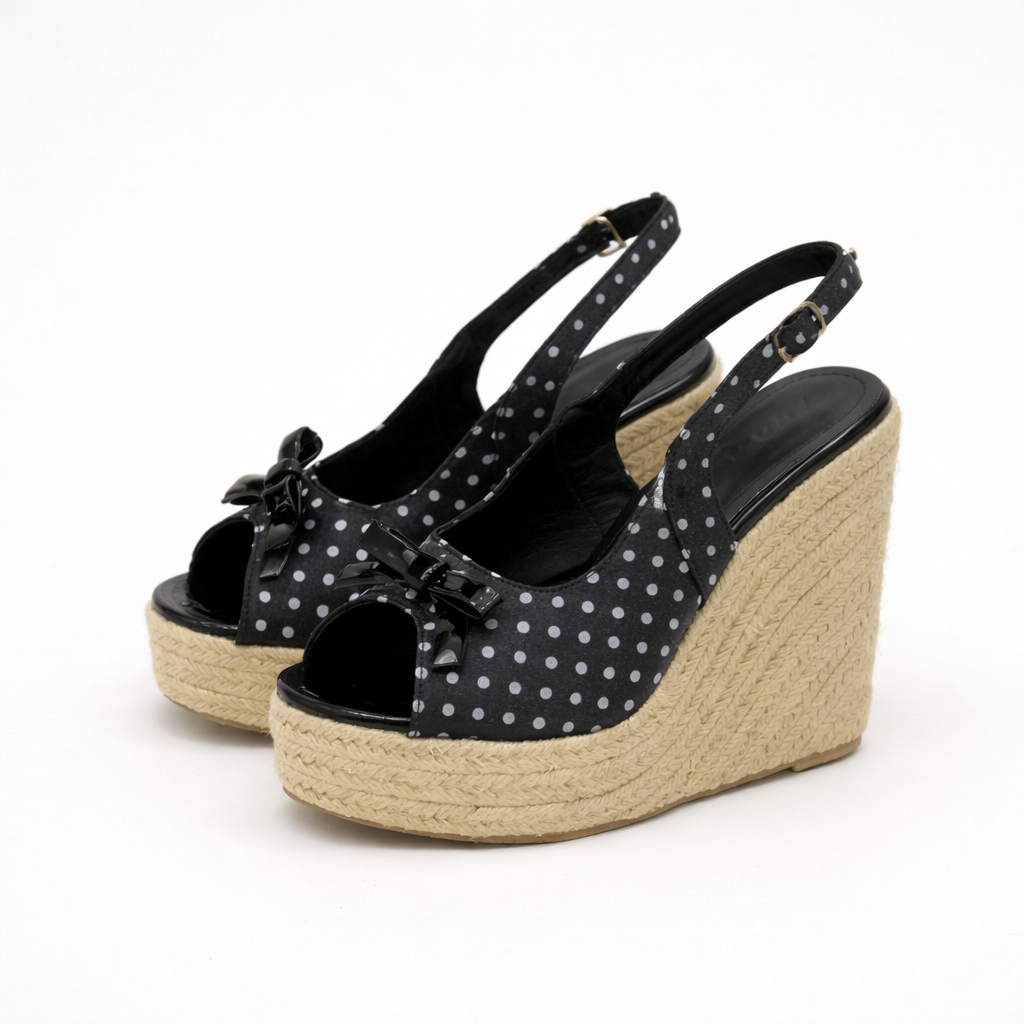 Polka dot strappy open toe wedge sandal heels | Reigned