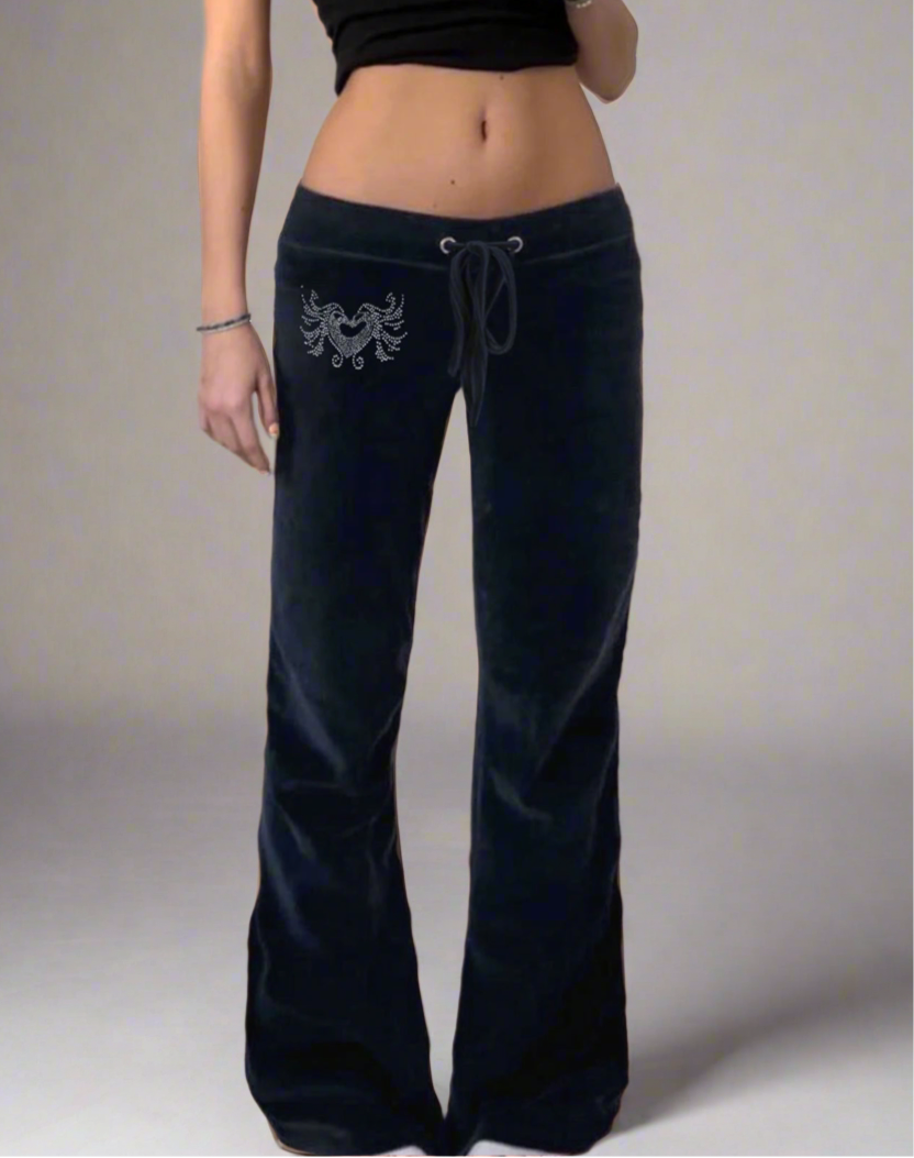 Flared Wide leg velvet embellished sweatpants