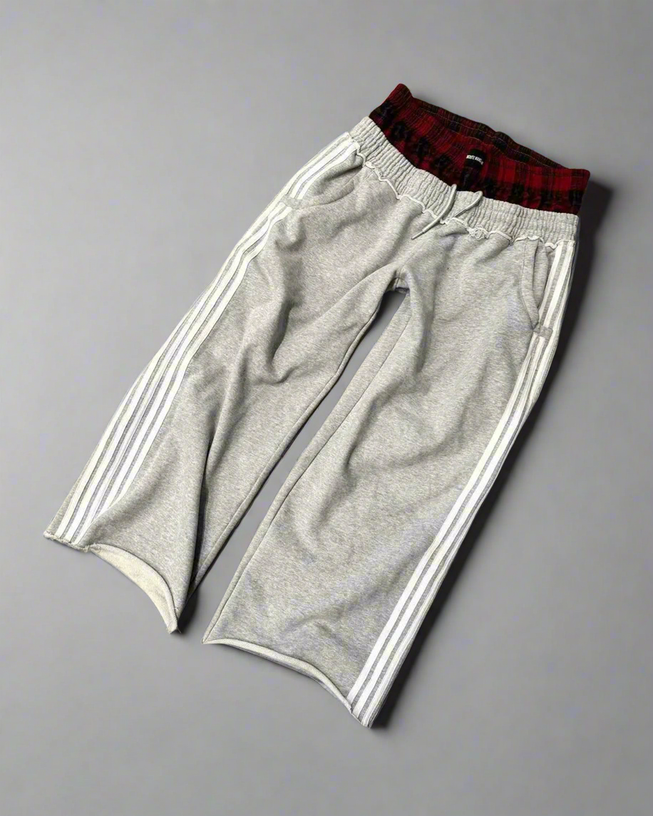 Double Plaid Waistband Wide Leg Sweatpants