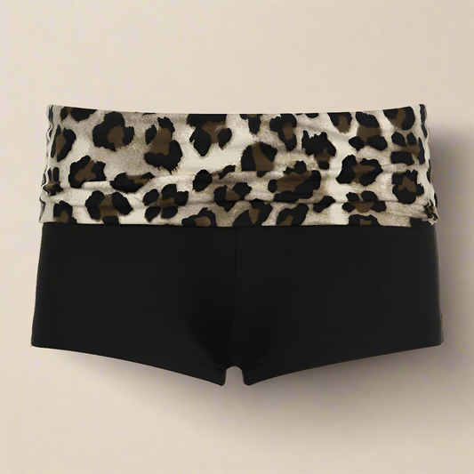 low rise fold over leopard print shorts