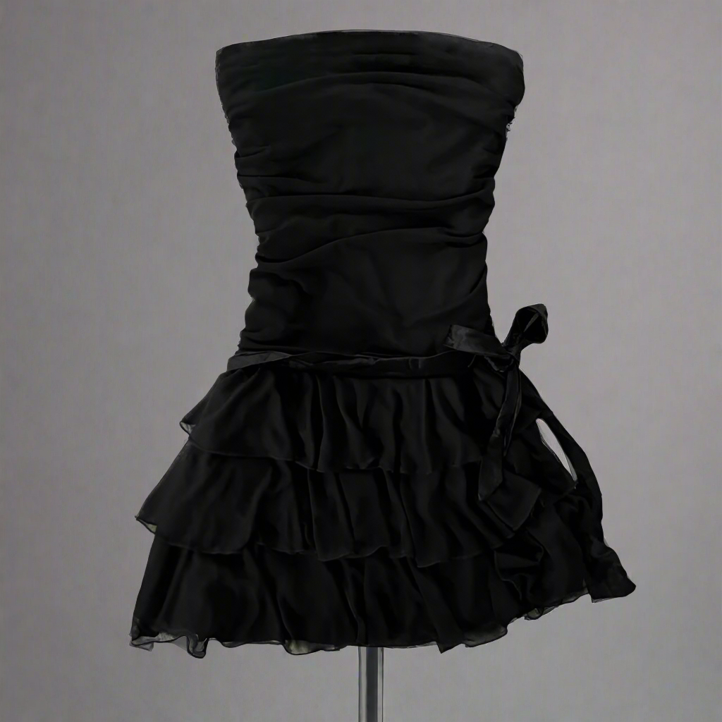 Strapless bow detail ruffle dress