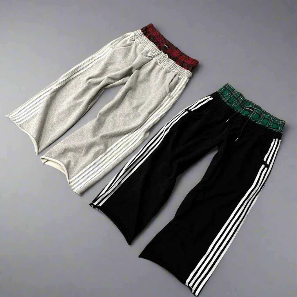 Double Plaid Waistband Wide Leg Sweatpants