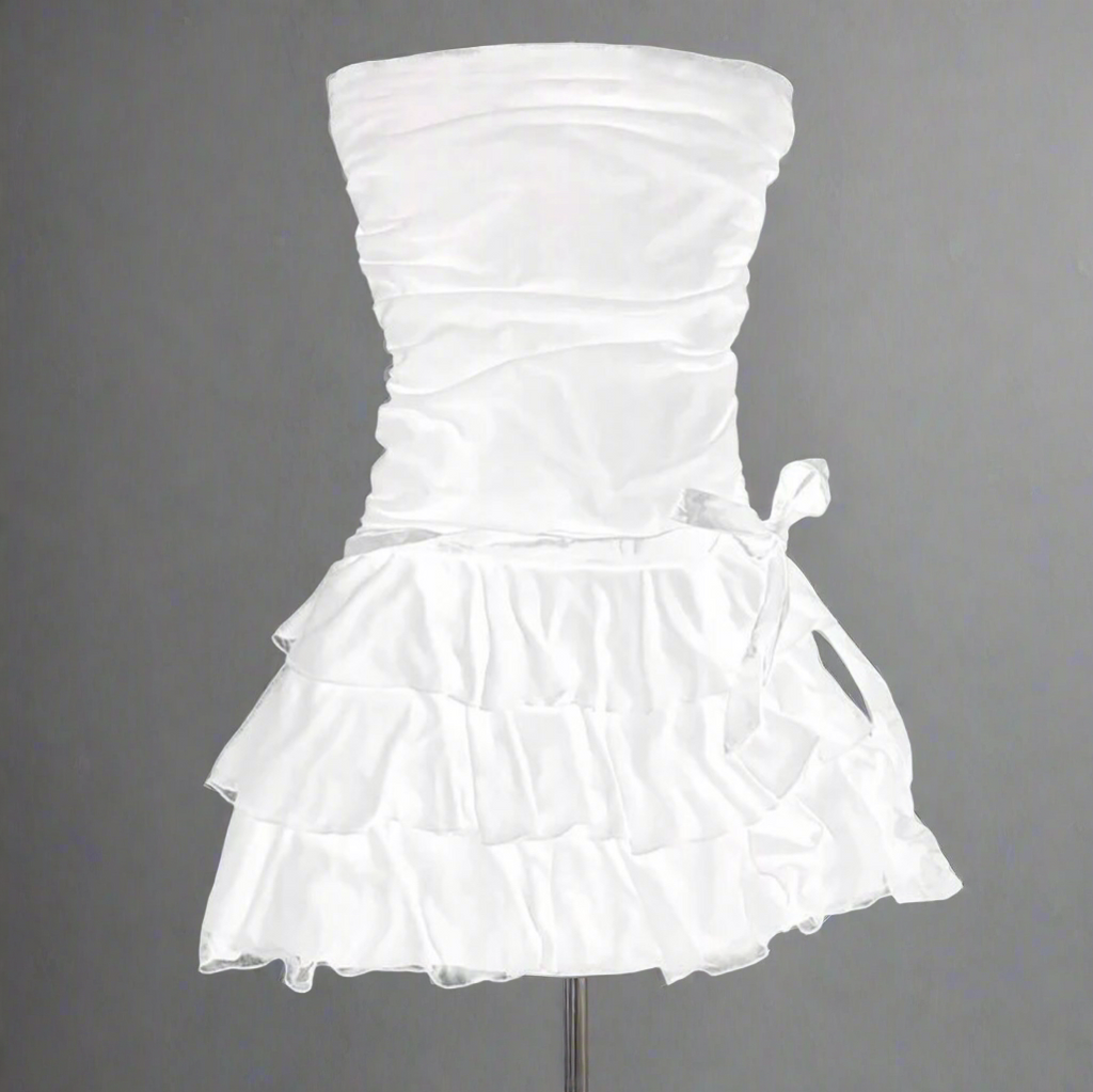 Strapless bow detail ruffle dress