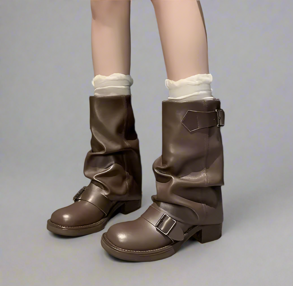 Double buckle detail Calf boots