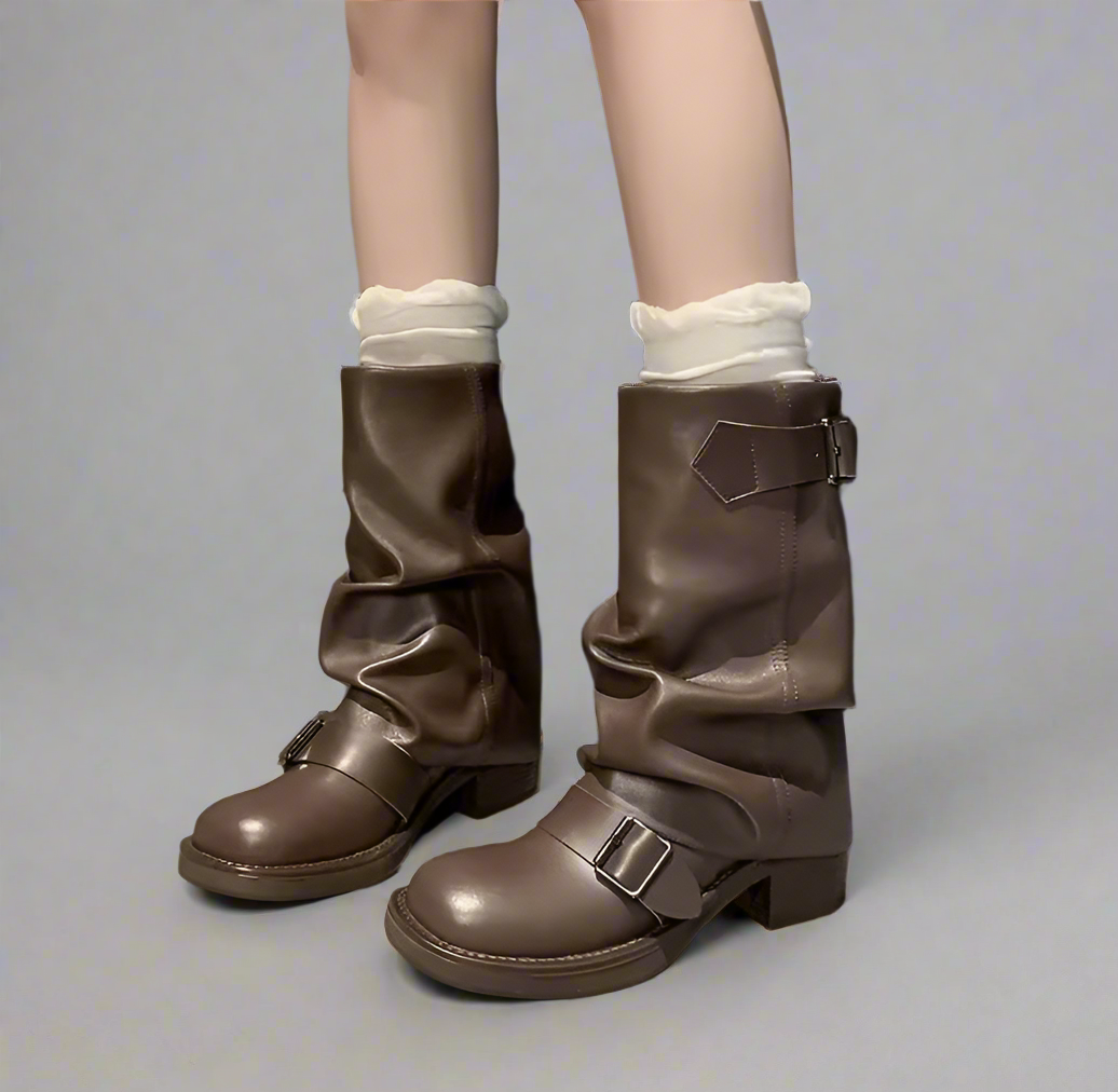 Double buckle detail Calf boots