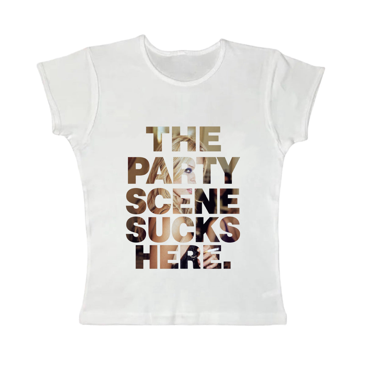 The Party Scene Sucks Here baby tee