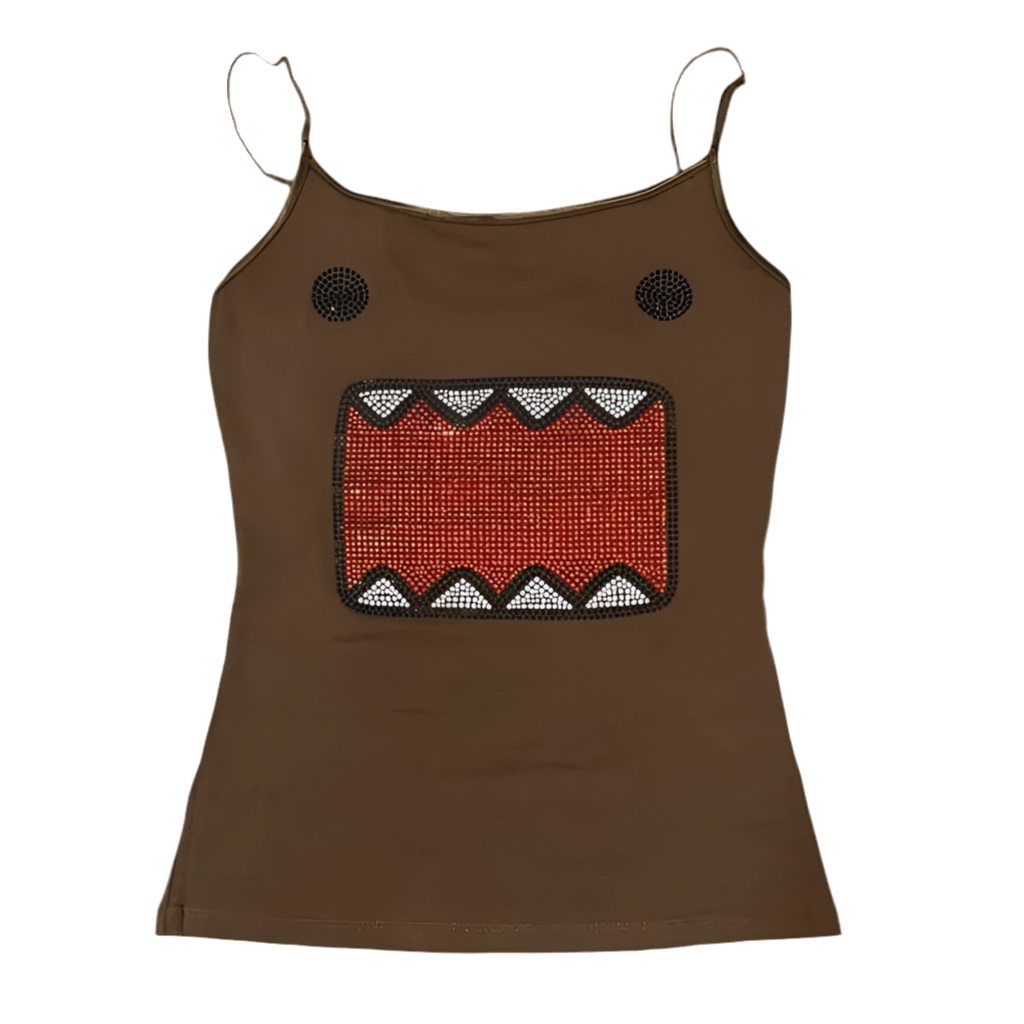 Reigned Brown monster embellished tight fit tank top
