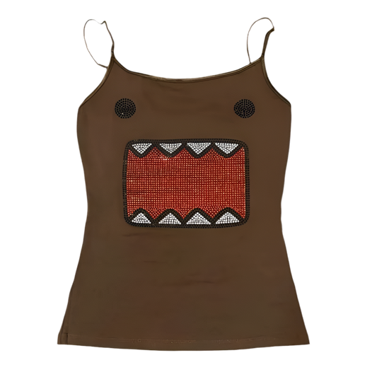 Reigned Brown monster embellished tight fit tank top