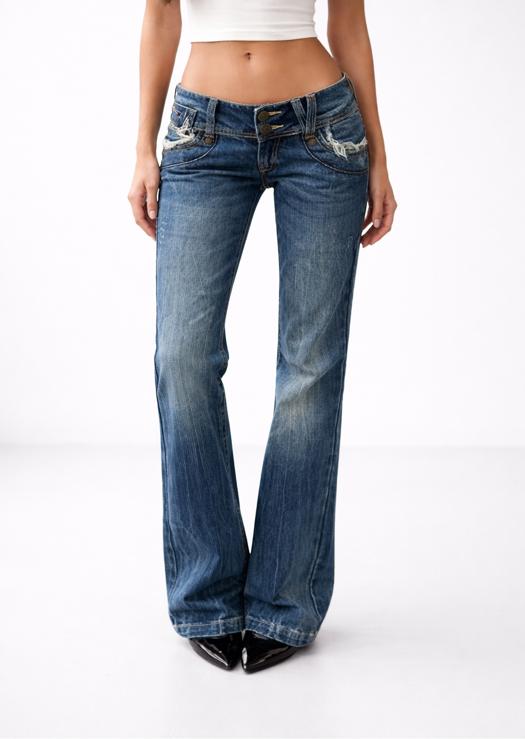 Low Rise Double Button Bootcut Flare Jeans | Reigned
