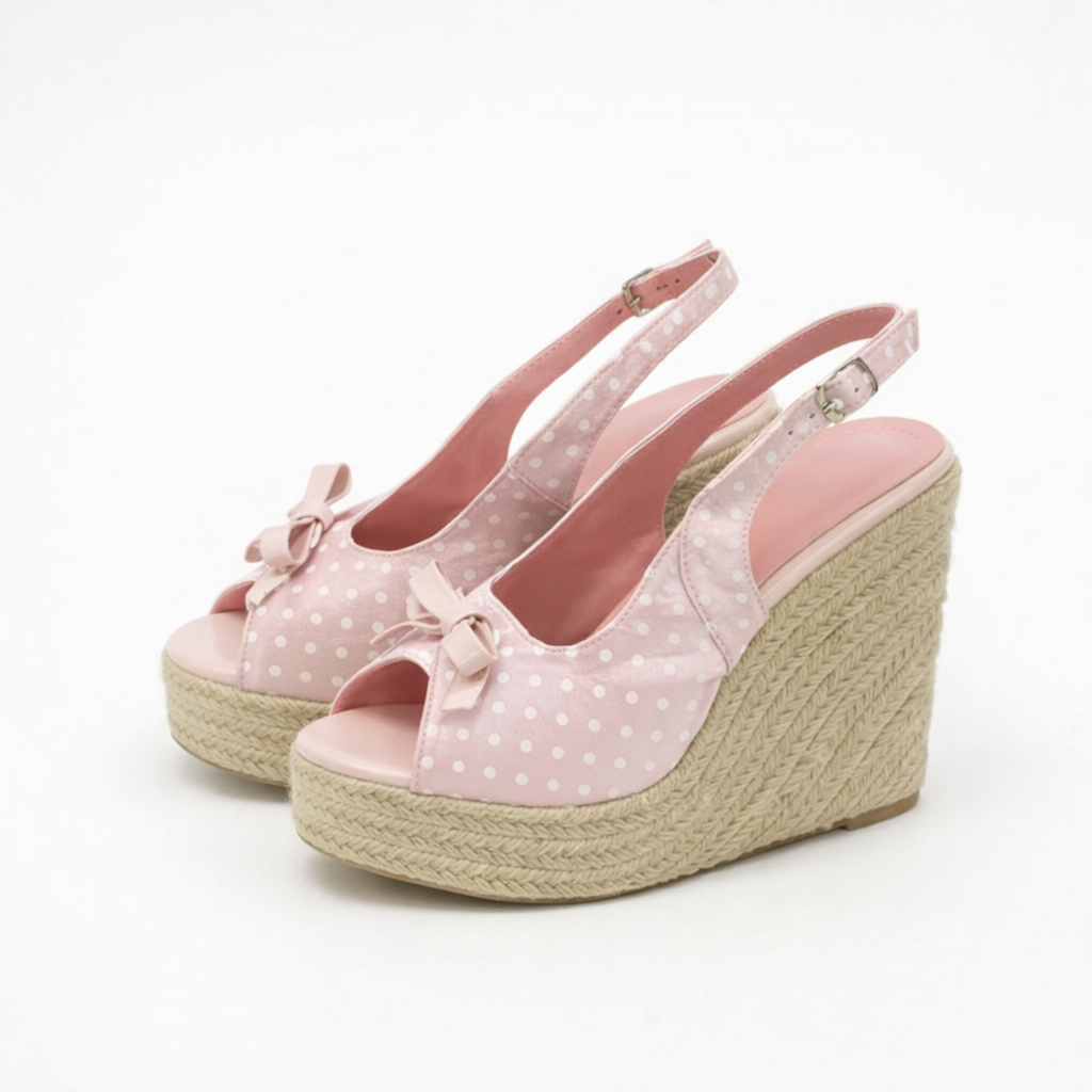 Polka dot strappy open toe wedge sandal heels | Reigned