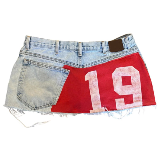 Spliced ‘19’ Jersey-Style Denim Mini Skirt | Reigned