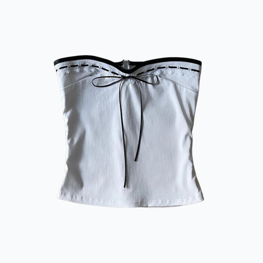 white and black bow bandeau top