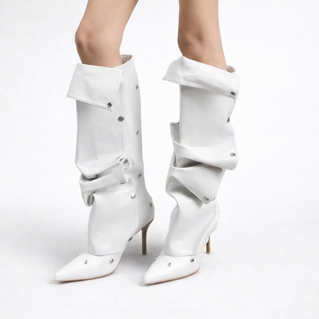 Draped Panel fold pointed stiletto high boots | Reigned