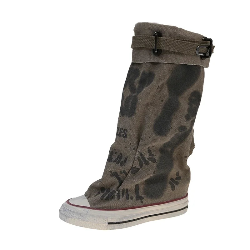 Graffiti Detail High-Top Canvas Sneakers | Reigned