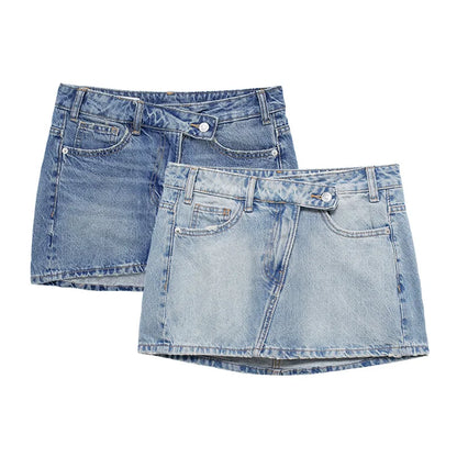 A-Line Crossover Waistband Denim Skirt