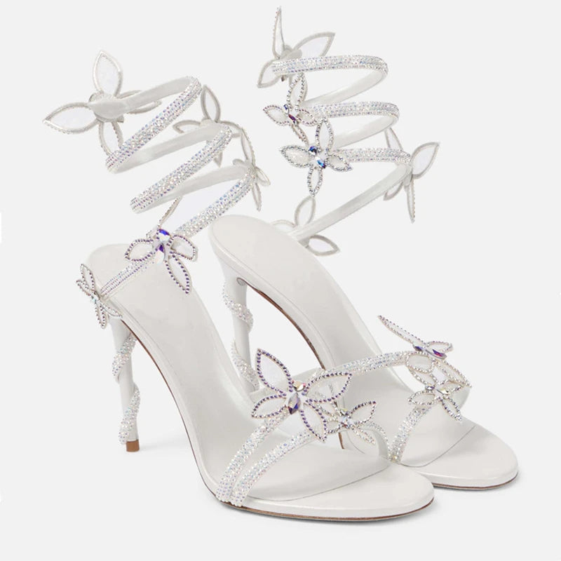 ButterFly detail embellished ankle wrap heels