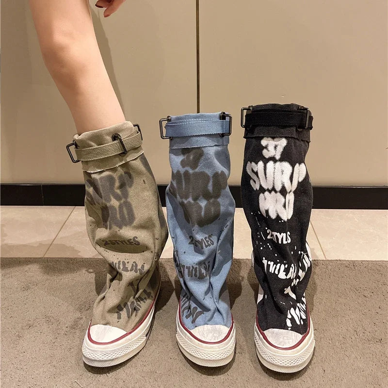 Graffiti Detail Long Canvas Sneakers | Reigned