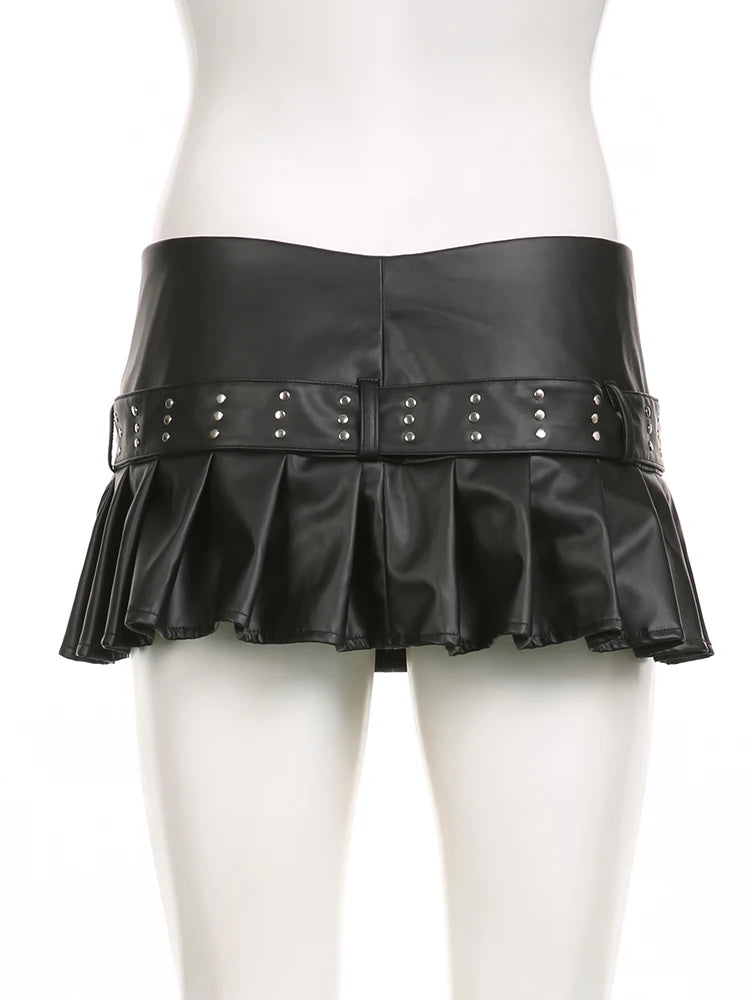 Black leather flared mini skirt best sale