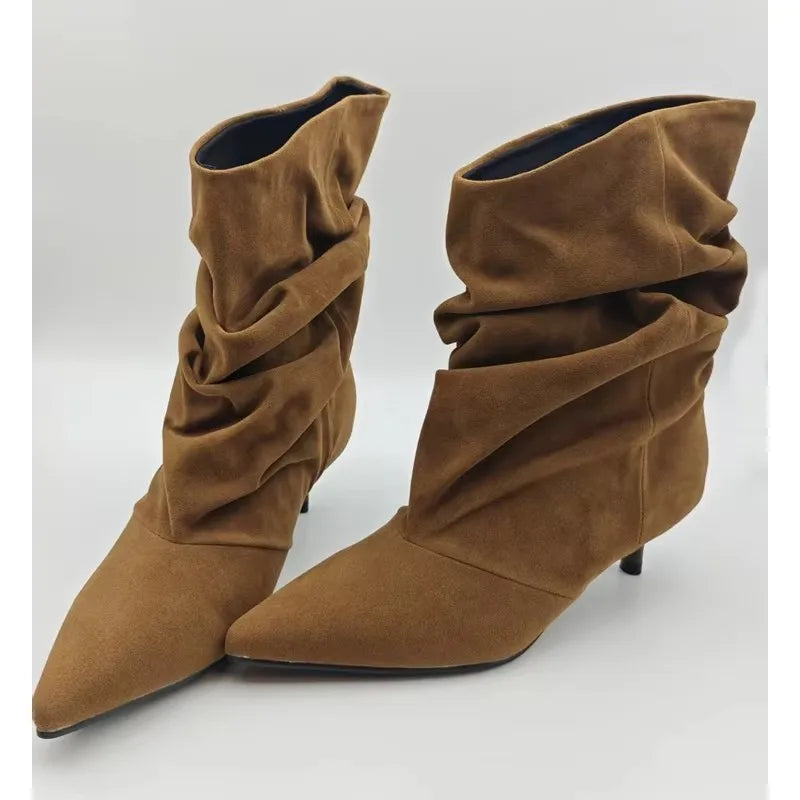 Stacked suede boot stiletto heels | Reigned