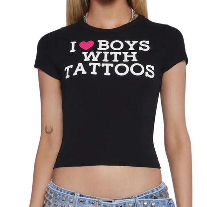 I Love Boys With Tattoos Tight Fit Baby Tee