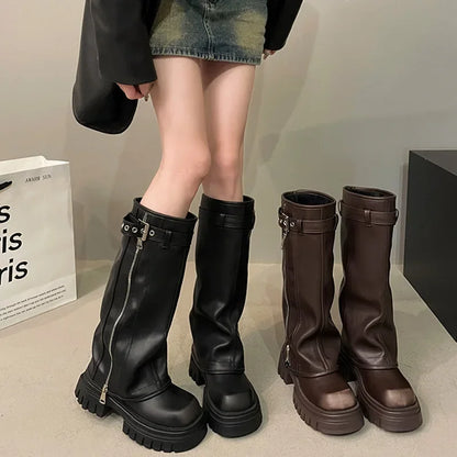 fold over chunky knee high boots