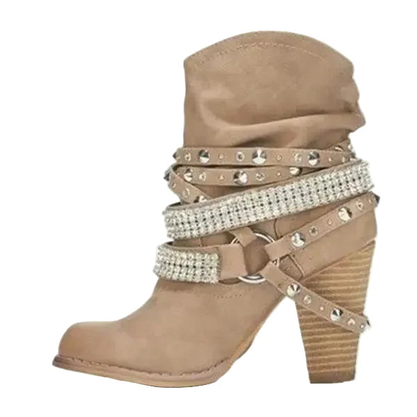 Buckle Belt Detail Studded Low Boot heel | Reigned