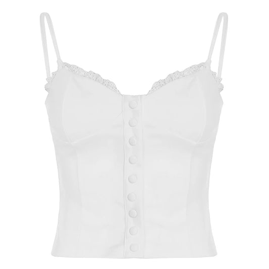 Button Up Corset Style Ruffle Trim Cami Top