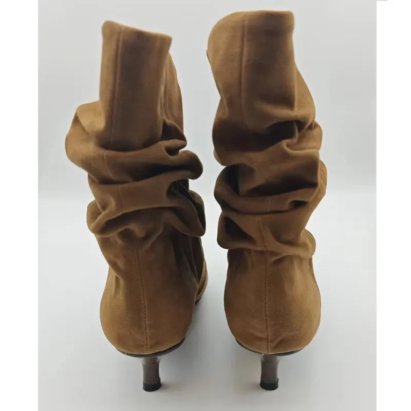 Stacked suede boot stiletto heels | Reigned