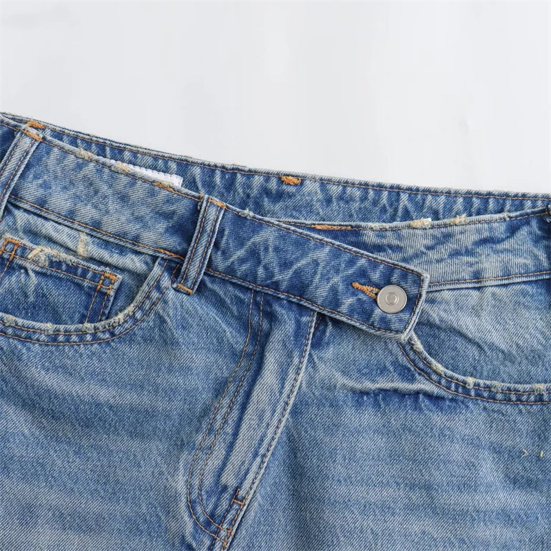 A-Line Crossover Waistband Denim Skirt