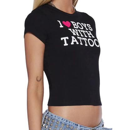 I Love Boys With Tattoos Tight Fit Baby Tee