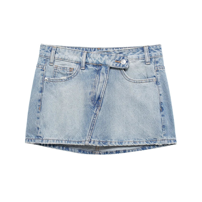 A-Line Crossover Waistband Denim Skirt