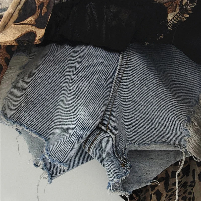 Irregular pleated denim skirt