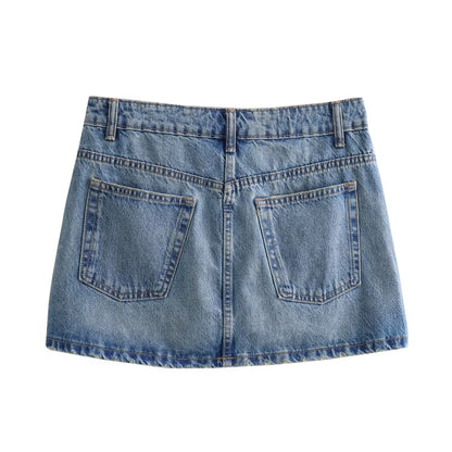 A-Line Crossover Waistband Denim Skirt