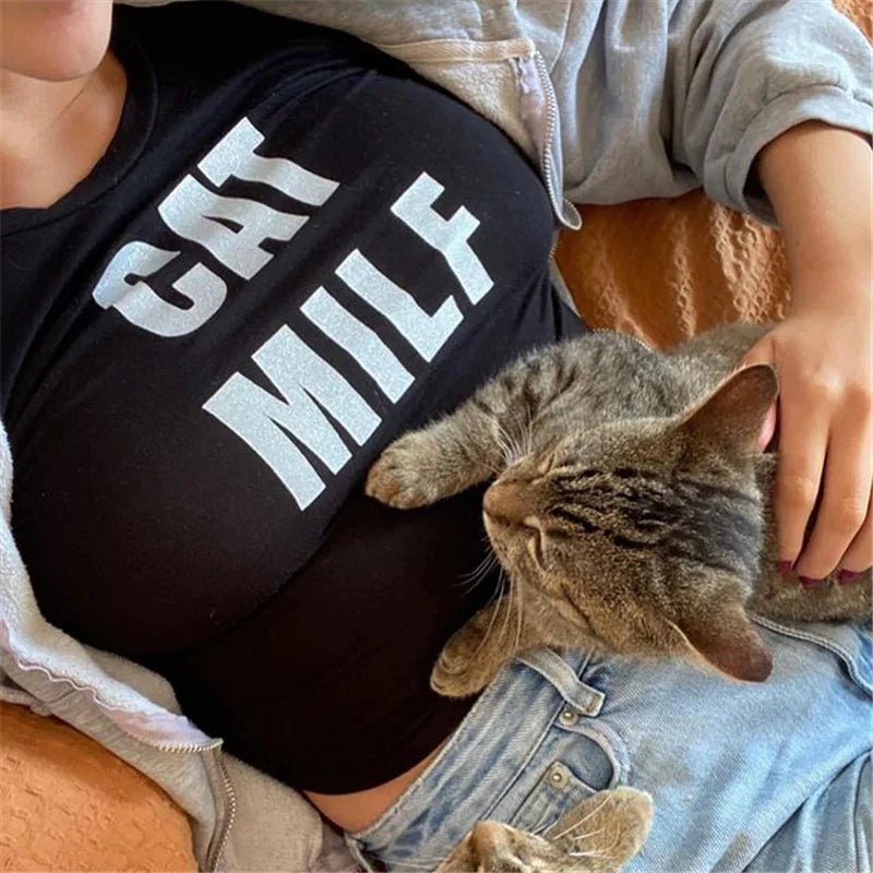 cat milf tight fit baby tee