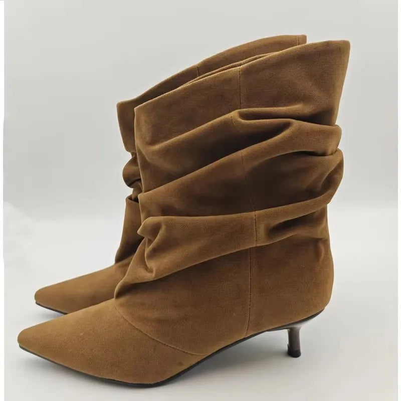 Stacked suede boot stiletto heels | Reigned