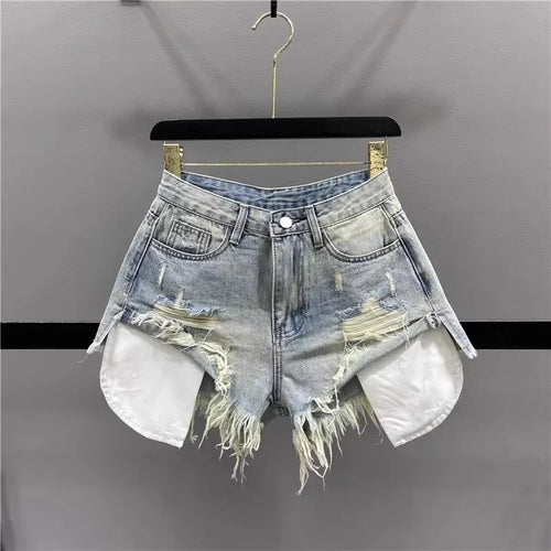 Distressed denim mini shorts