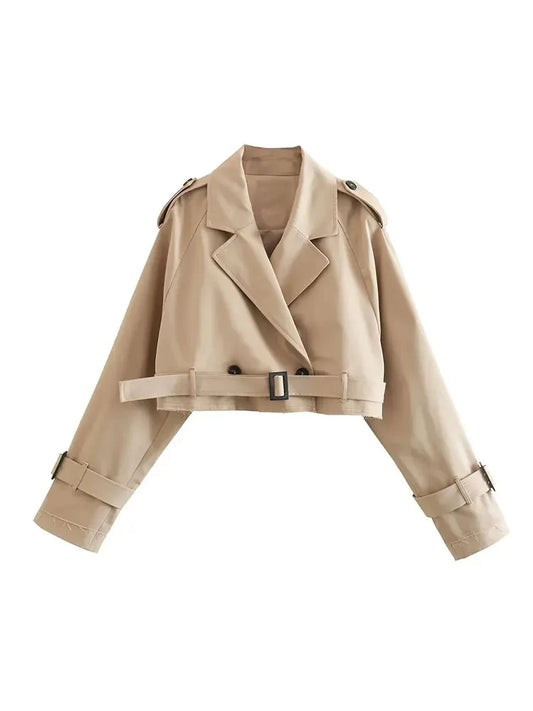 Beige Cropped Buckle Trenchcoat