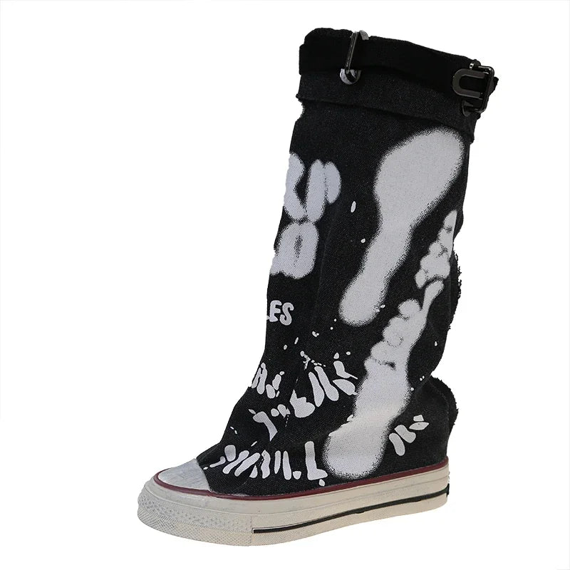 Graffiti Detail Long Canvas Sneakers | Reigned
