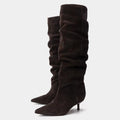 Stacked suede boot stiletto heels | Reigned