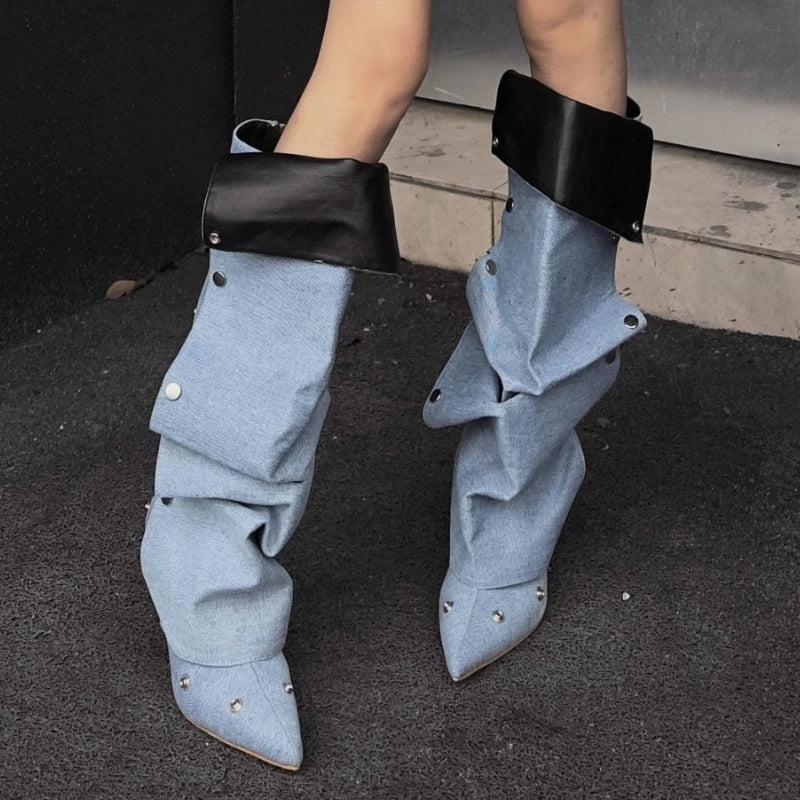 Draped Panel fold pointed stiletto high boots | Reigned