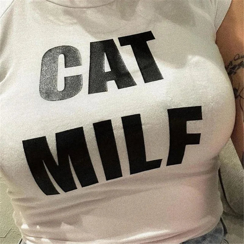 cat milf tight fit baby tee