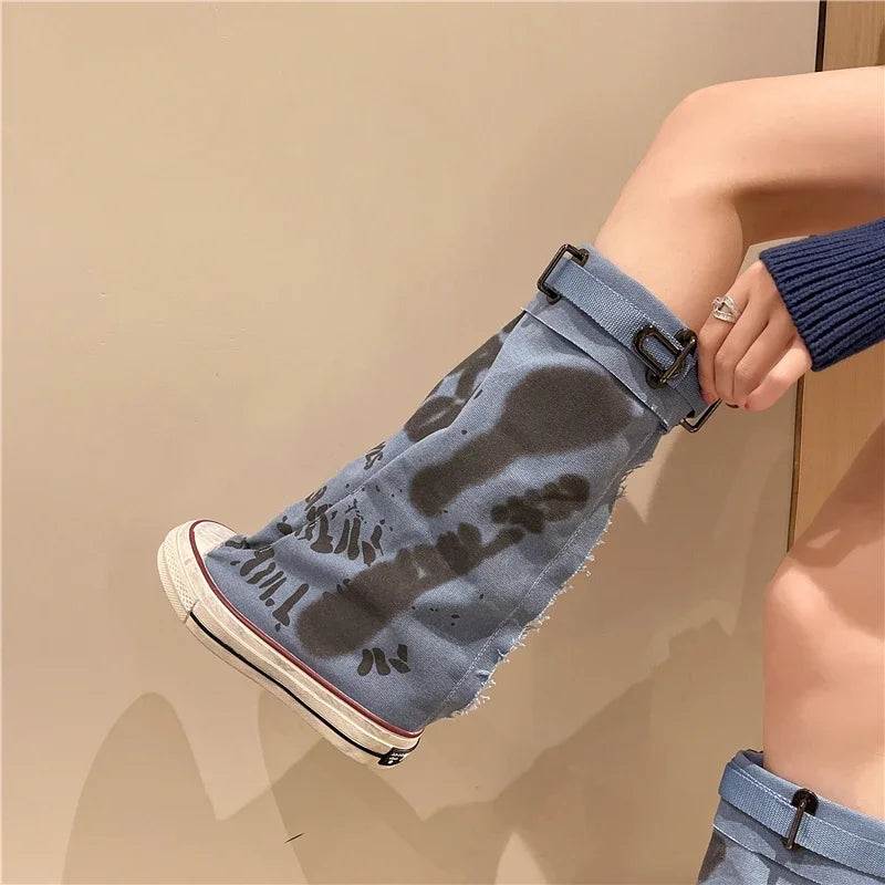 Graffiti Detail Long Canvas Sneakers | Reigned