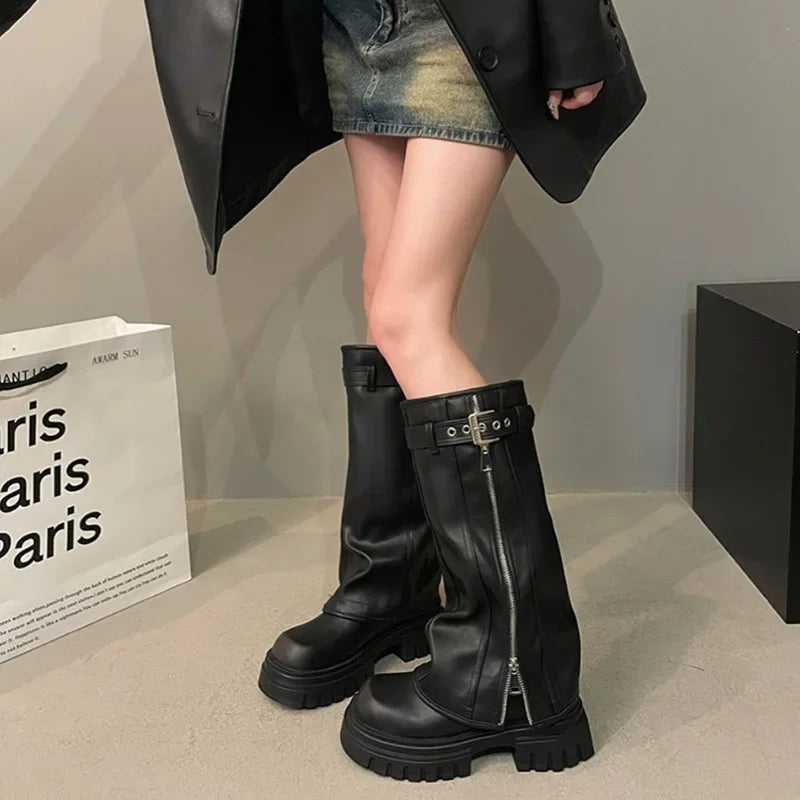 fold over chunky knee high boots