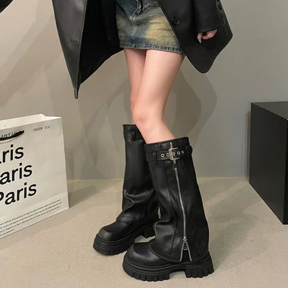 fold over chunky knee high boots