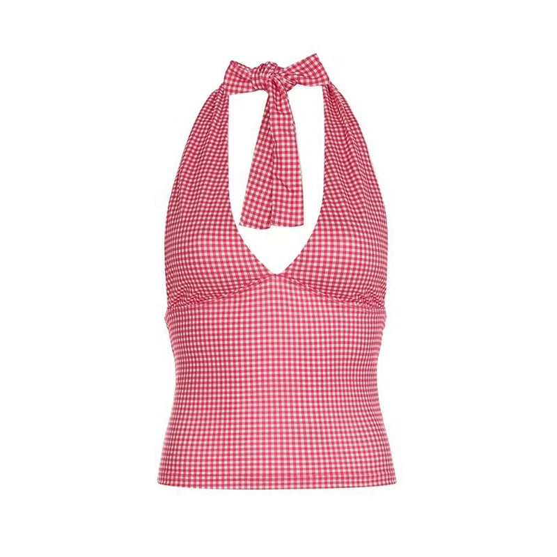Deep V-Neck Tie Up Tight Fit Halter Top |Reigned
