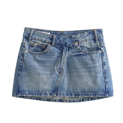 A-Line Crossover Waistband Denim Skirt