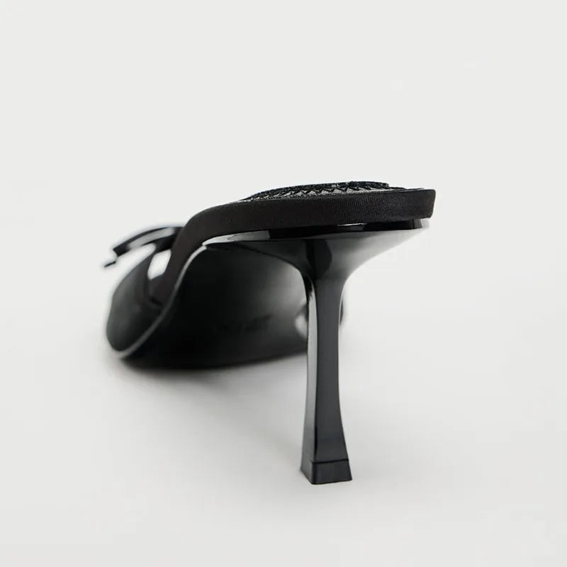 bow detail open toe sandal low heels