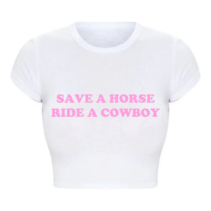 Save A Horse Ride A Cowboy Tight Fit Crop Top